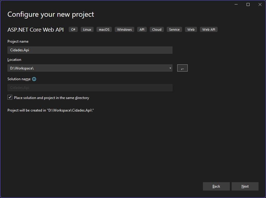 Criar novo projeto no Visual Studio